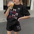thumbnail image 5 of ATOGUTA Girl Everyday Outfits Kids Short Sleeve T-Shirts Elastic Waist Shorts Casual Summer Clothing Sets 4th of July Size 3T-15, Black, 5 of 6