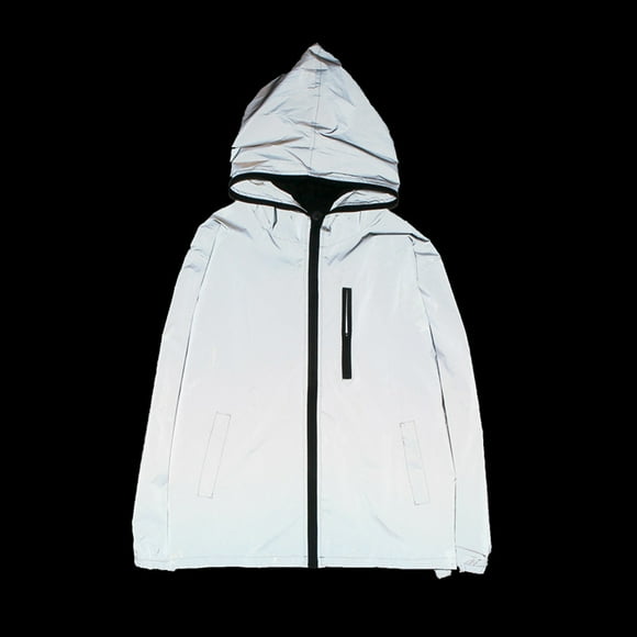 CEHVOM Men Casual Solid Luminous Assault Windbreaker Reflective Zipper Top Coat