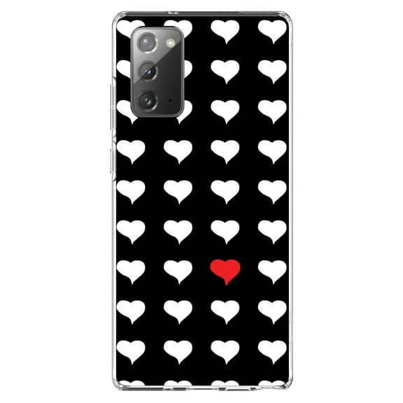 DistinctInk Clear Shockproof Hybrid Case for Galaxy Note 20 ULTRA (6.9" Screen) - TPU Bumper, Acrylic Back, Tempered Glass Screen Protector - Red White Black Repeating Hearts