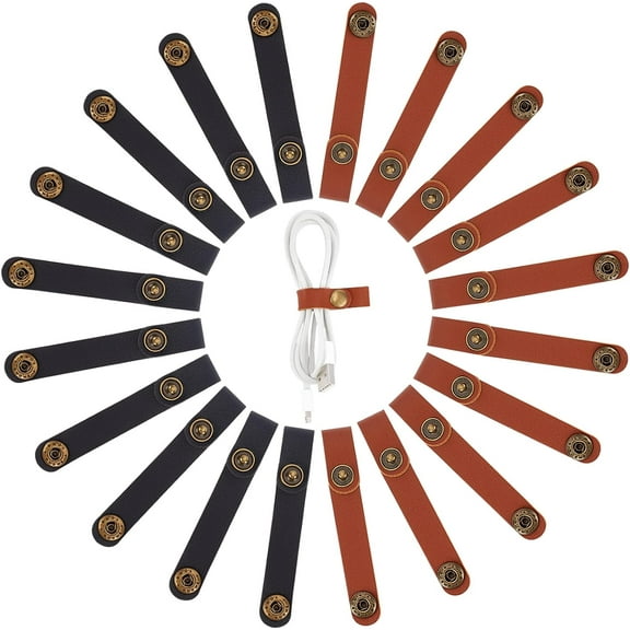 20Pcs 2Colors Leather Cable Straps Cable Ties Black Brown Cable Organizers Cord Management for USB Cable Headphone Wires Multi-color