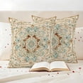 thumbnail image 3 of Sage Green Orange Floral Outdoor Waterproof Pillow Covers, Boho Vintage Botanical Ethnic Decorative Square Throw Pillowcase Sofa Cushion Sham for Patio/Couch/Chair, 18"x18" 2 Pack, 3 of 8