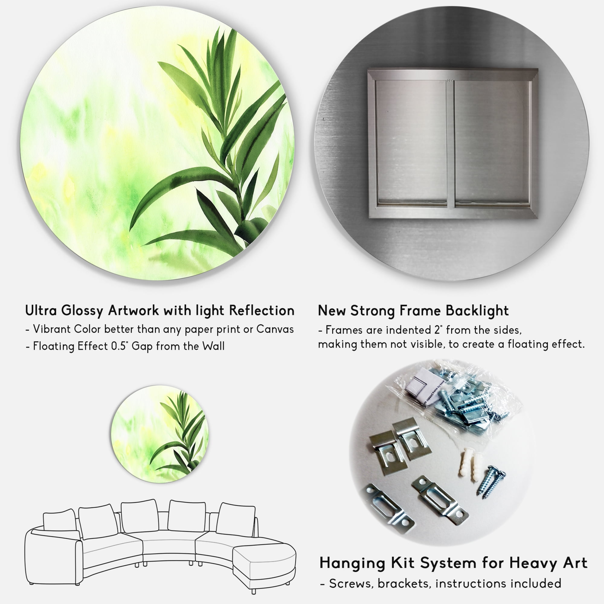 Designart 'Bamboo Palm Detail I' Traditional Circle Metal Wall Art 36x36 - Disc of 36