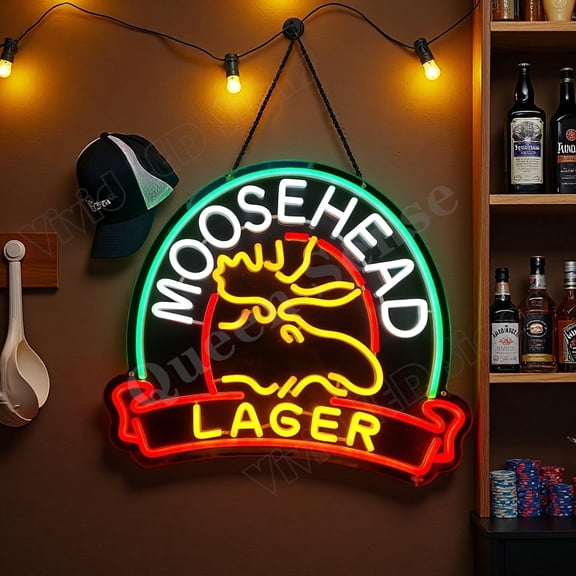 Queen Sense 16"x14" Mooseheads Lager Beer LED Neon Sign for Wall Decor Dimmable USB Powered LED Light W116MLBL-5VLED