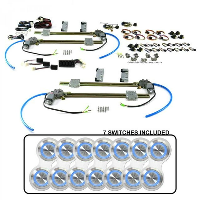 Autoloc 18554 Kit de Vitres Plates à 4 Portes avec 7 Interrupteurs Rétro - Éclairage Bleu