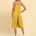 thumbnail image 7 of AJTQTH Plus Size Jumpsuit for Women Stylish Solid Spaghetti Straps Scoop Neck Short Rompers Wide-Leg Flared Loose Casual One-Piece Overalls Yellow S, 7 of 7