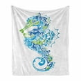 thumbnail image 1 of Seahorse Soft Flannel Fleece Throw Blanket, Seahorse Design with Abstract Curvy and Wavy Geometric Forms, Cozy Plush for Indoor and Outdoor Use, 60" x 80", Lime Green Night Blue, by Ambesonne, 1 of 6