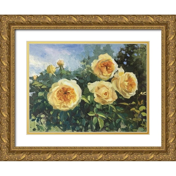 Strube, Ling 32x25 Gold Ornate Wood Framed with Double Matting Museum Art Print Titled - Garden Rose III