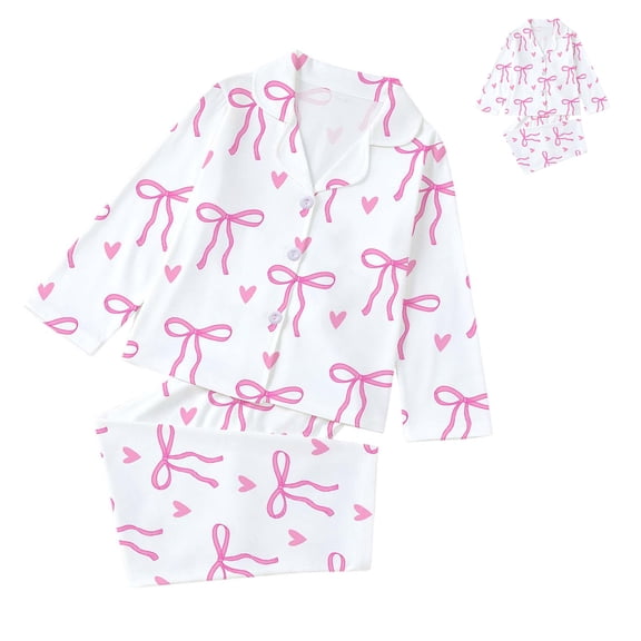 QSXADF Kids Sleepwear Set Short Sleeve Shirt & Pants Graphic Kids Long Sleeve Collared Collar Pants Top Silk Fabric Sleepwear Kids Clothing Set Children Outwear