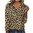 thumbnail image 2 of VgaVtl Plus Size Tshirts Women V-Neck Long Sleeve Ladies Tops Camping Loose Leisure Leopard Print Fancy Yellow Shirts,S, 2 of 7
