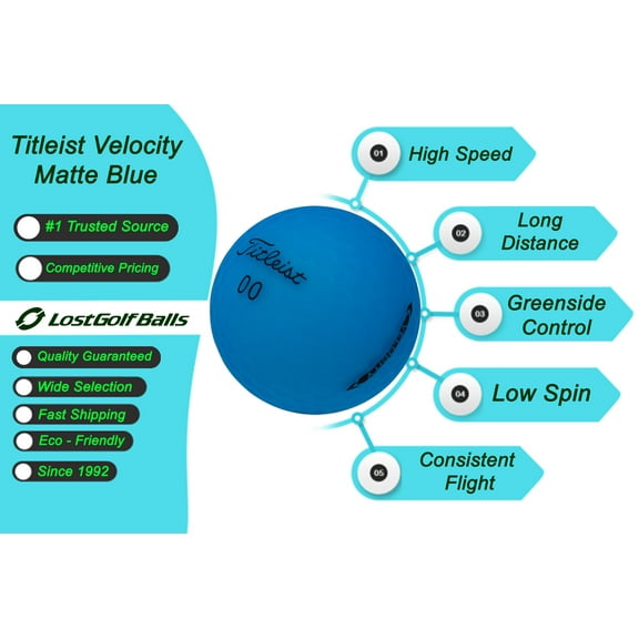100 Titleist Matte Blue Velocity Golf Balls in Pristine Condition, 2023 Year Model, Like New Quality, No Logos, No Player Markings, Recycled Used Golf Balls, Matte Blue