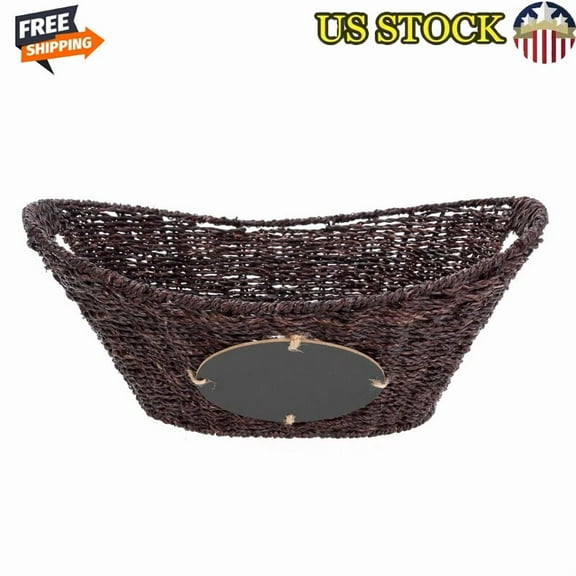 New Oval Seagrass Storage Basket W/ Chalkboard Cutout Handles Organization