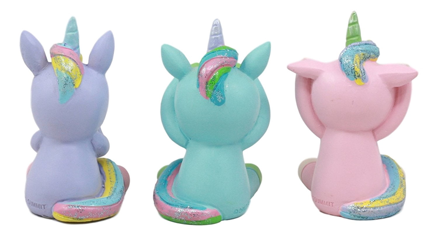 Ebros Whimsical See Hear Speak No Evil Rainbow Unicorn Figurine Set Of Three 2.75"Tall Enchanted Forest Glade Wise Unicorns Small Decorative Statues