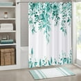 thumbnail image 3 of Teal Eucalyptus Leaves Shower Curtain, Teal Blue and Gold Watercolor Leaves Botanical Plants Bathroom Curtain Waterproof Fabric Machine Washable with Hooks, 36" Wx72 L, 3 of 6
