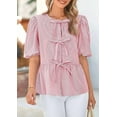 thumbnail image 4 of PRETTYGARDEN Women's Summer Tie Front Striped Shirt Trendy Cute Babydoll Tops Fashion Peplum Puffy Sleeve Blouse, 4 of 10