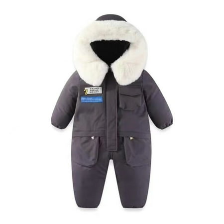 

Rovga Toddler Winter Down Snowsuit Skisuit Romper Jumpsuit Hooded Jacket Windproof Fleece Collar Coat Kids Girls Boy Child Clothing