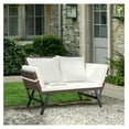 thumbnail image 4 of Outdoor Sofa, Woven Rattan Patio Furniture, Convertible Daybed or Double Chair with Adjustable Armrests, Cushions and Pillows for Yard, Porch, Pool, Brown Lounger & Beige Pillowcase, 4 of 7