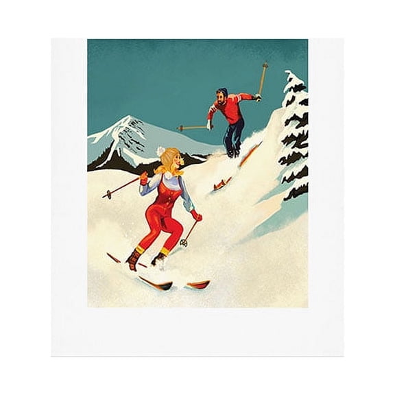 Society6 The Whiskey Ginger Retro Skiing Couple 11" x 14" Art Print and Hanger
