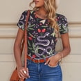 thumbnail image 6 of KLL Women 's Crew Neck Bodysuit Jumpsuits Snakes And Snake Fruit Print Short onesies Stretch T Shirts, 6 of 7