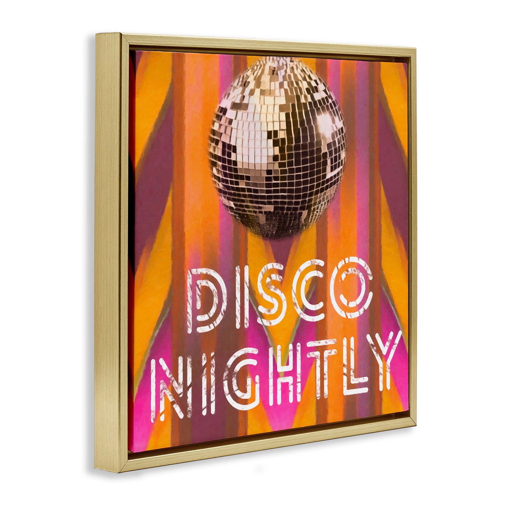 Stupell Industries Disco Nightly Retro Phrase Entertainment Painting Gold Floater Framed Canvas Art Print Wall Art, 18 x 18