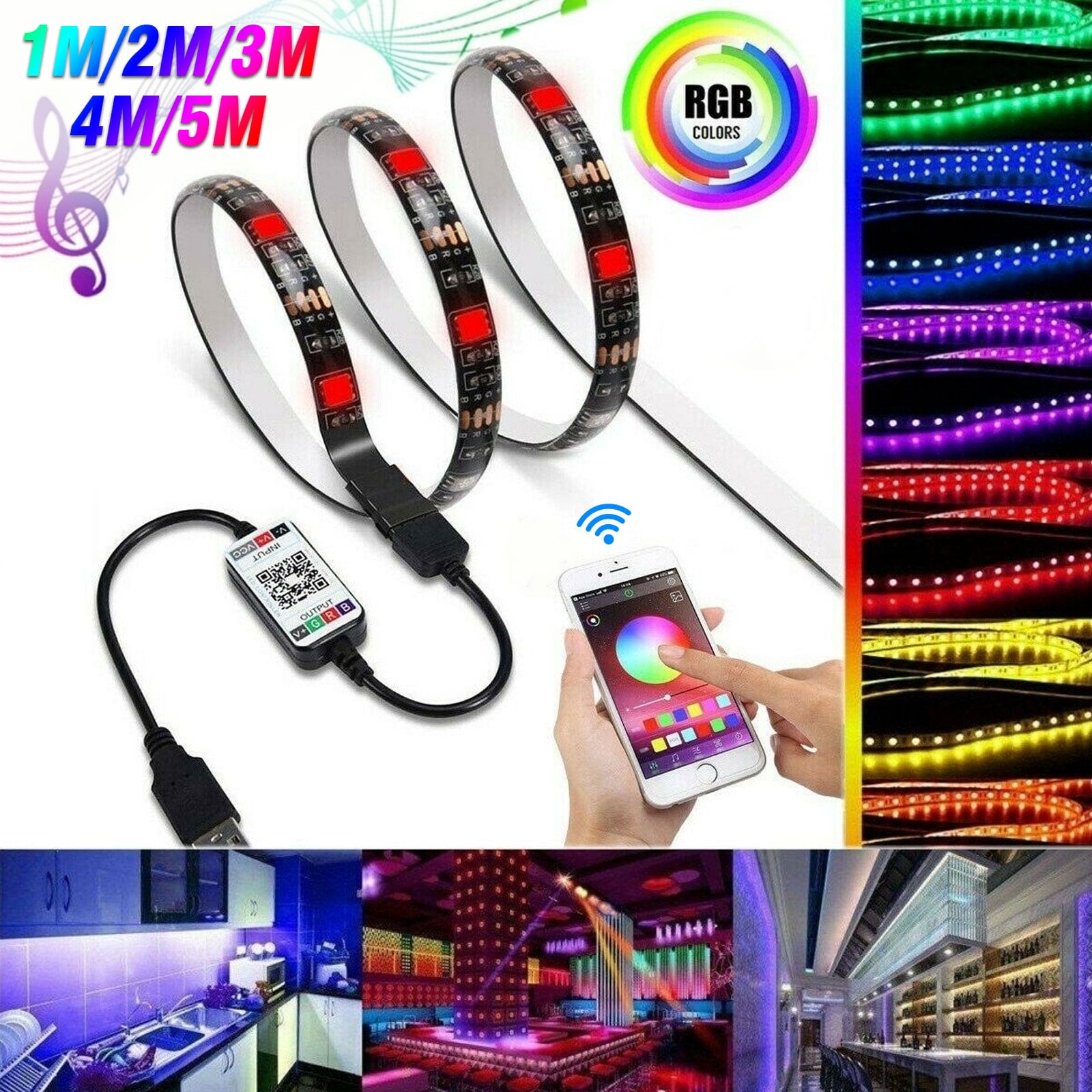 NEW RGB LED Strip Lights Music Sync Bluetooth APP Control TV PC Back Light USB