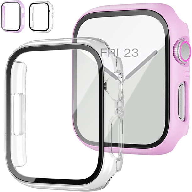 Paquete de 2 Estuches con Protector de Pantalla de Vidrio Templado para Apple Watch Series 9/8/7 41 mm, JZK Slim Guard Parachoques Cubierta Protectora de PC Dura de Cobertura Completa Estuche Delgado