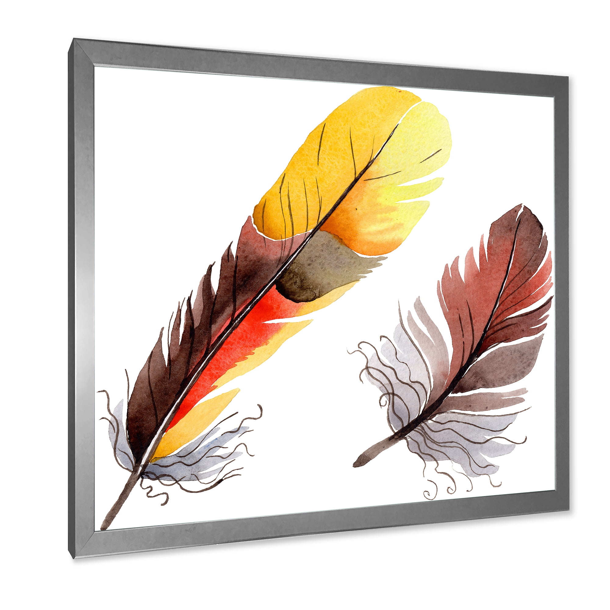 Designart 'Colourful Boho Art Feathers IV' Bohemian & Eclectic Framed Art Print