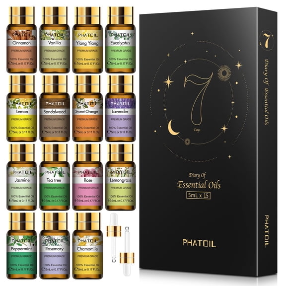 Set de regalo de aceites esenciales PHATOIL, 15 unidades, 100% naturales, 5 ml