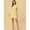 thumbnail image 3 of DARING DIVA Shiny Star Choker V Neck Long Sleeve A-Line Dress L Light Yellow, 3 of 6