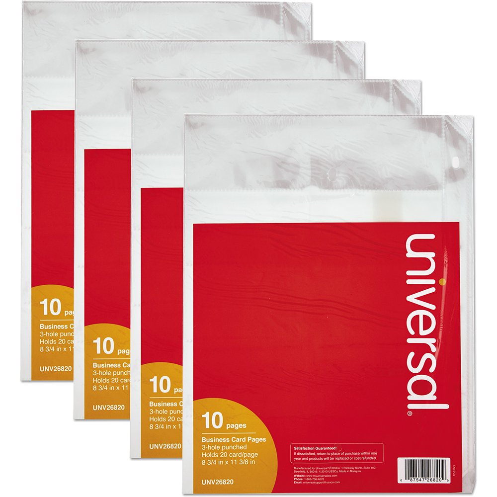 (4 Pack) Universal Business Card Binder Pages, 20 Cards/Letter Page