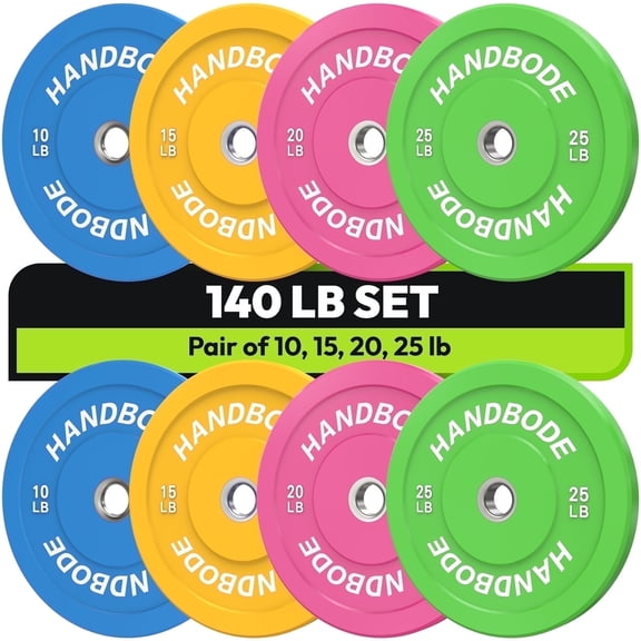 HANDBODE Bumper Plates Olympic Weight Plates, Colored Rubber plate for Weight Lifting and Strength Training 140LB