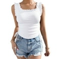 thumbnail image 2 of Cute Crop Tops for Women Tank Tops Ribbed Ruffle Strap Square Neck Womens Trendy Going Out Preppy Tops White M, 2 of 9