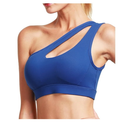 

FANNYC One Shoulder Sports Bra For Women Removable Padded Yoga Bra Top High Impact Wirefree Sexy Cute Medium Support For Workout Gym Jogging Bra Black/ Blue/Wine Red/White