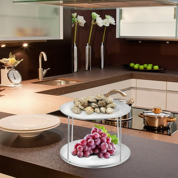 OFFIGAM 2pcs Stainless Steel Round Food Plate Rack Holder for Buffet and Kitchen Organization at Home