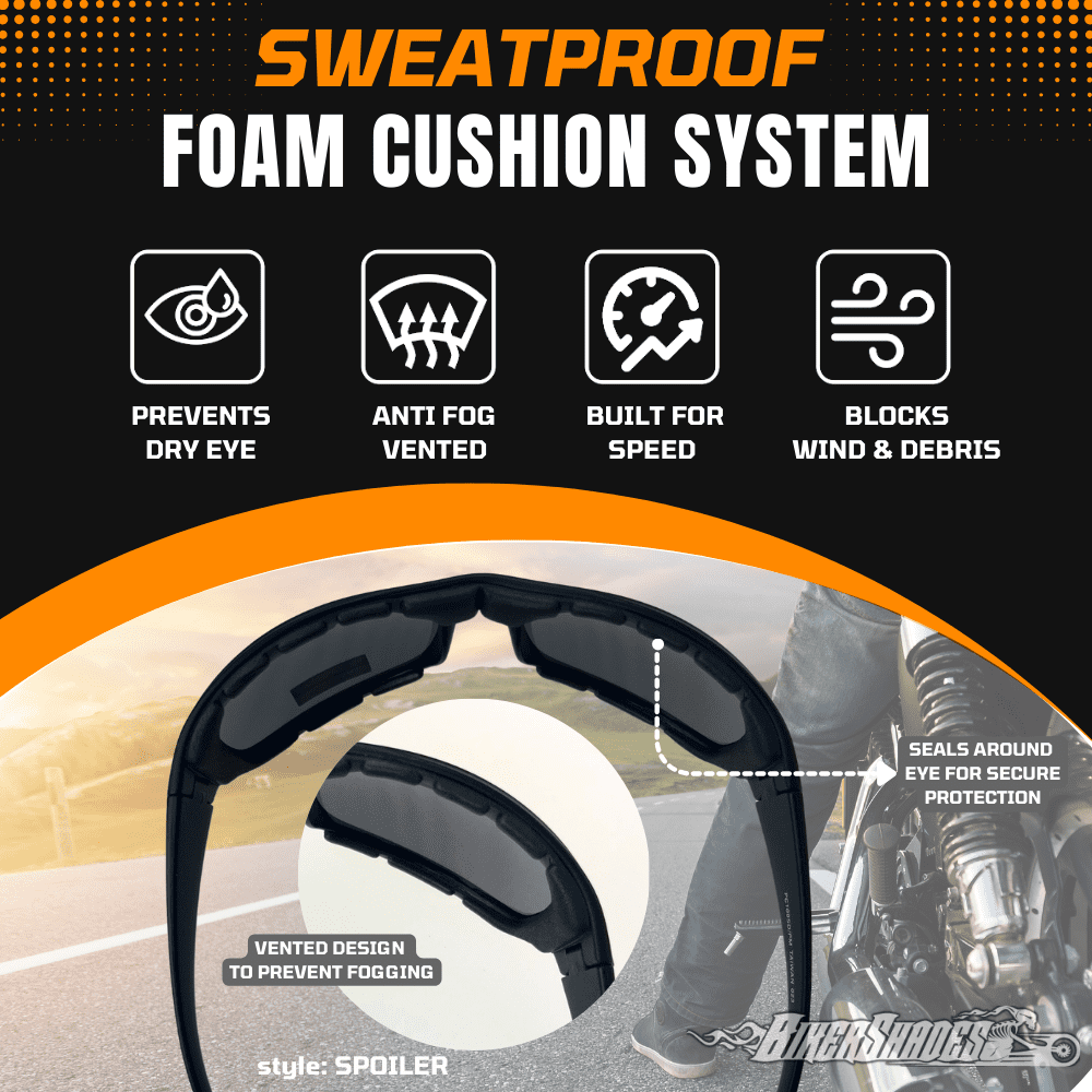 Bikershades Motorcycle Riding Safety Sunglass Foam Padded Large Fit Wind, Dust and Impact Resistant