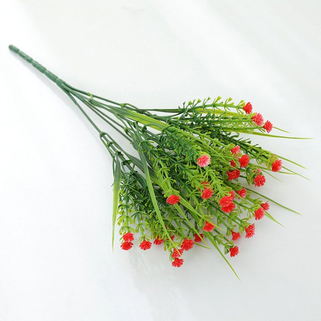 Planta verde artificial Ramo de rosas Flor de plástico artificial Maceta para exteriores Planta decorativa Planta verde artificial Flor de rosa (rojo (4 piezas) ER