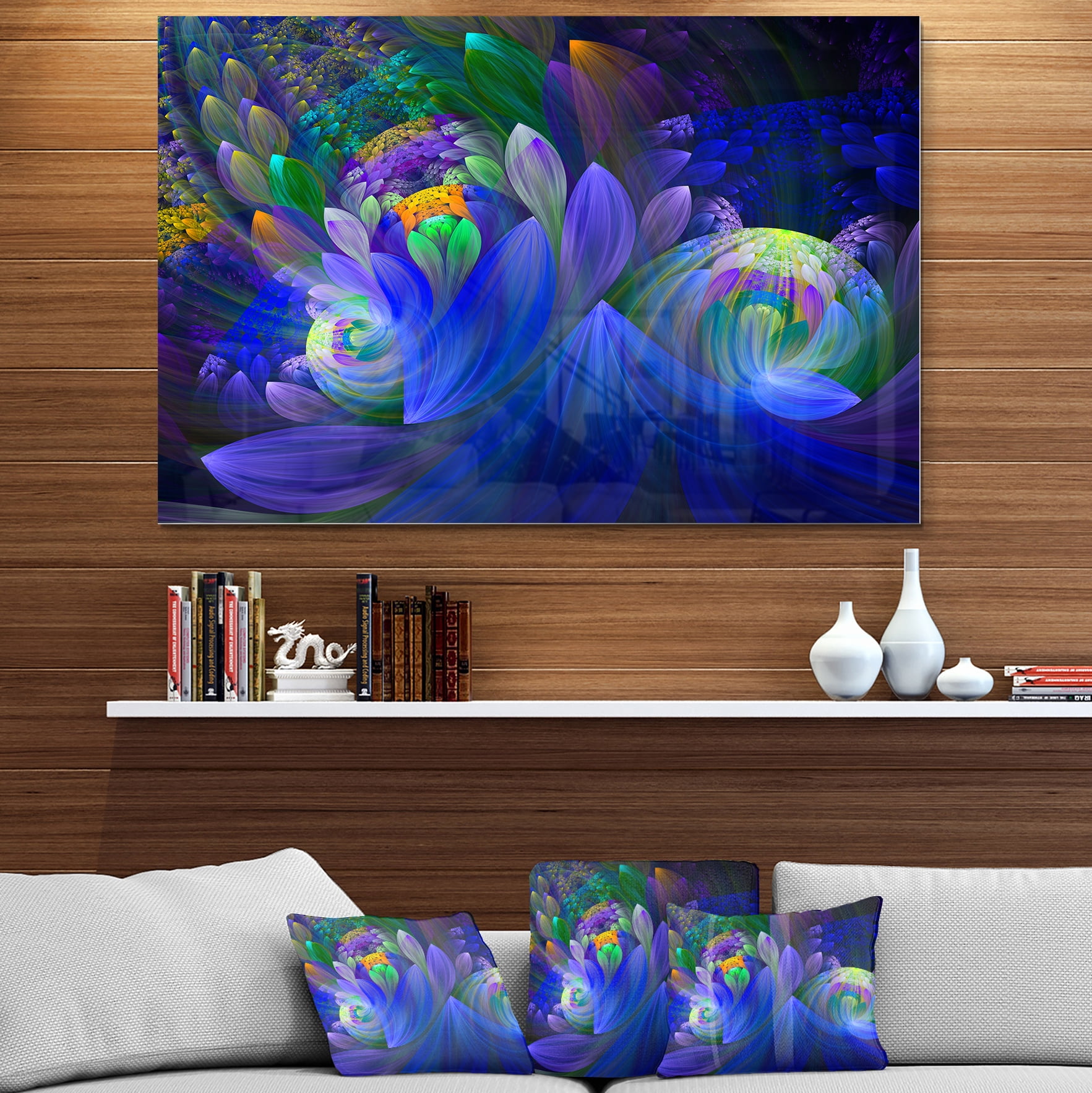 Designart 'Blue Fractal Flower Bouquet' Metal Wall Art