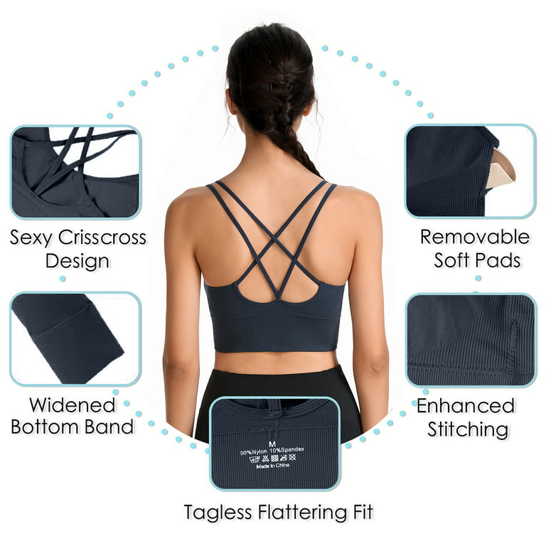 Bodychum 6 Kinds Women's Strappy Sports Bras Fitness Workout Padded Yoga Bra  Criss Cross Back Small Vest for Girls 