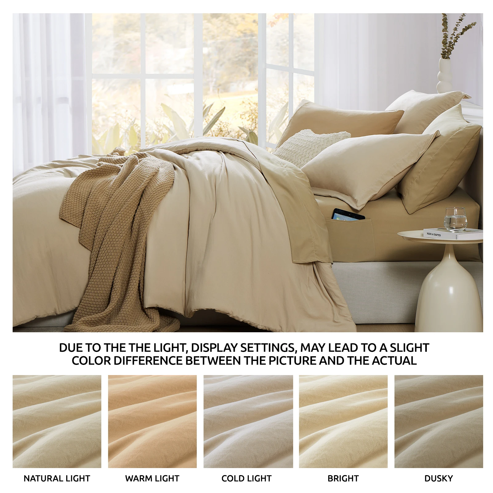 Amberspace Prewashed fabric 5-piece Bed in a Bag Comforter Set with Sheets,Beige,Twin-XL