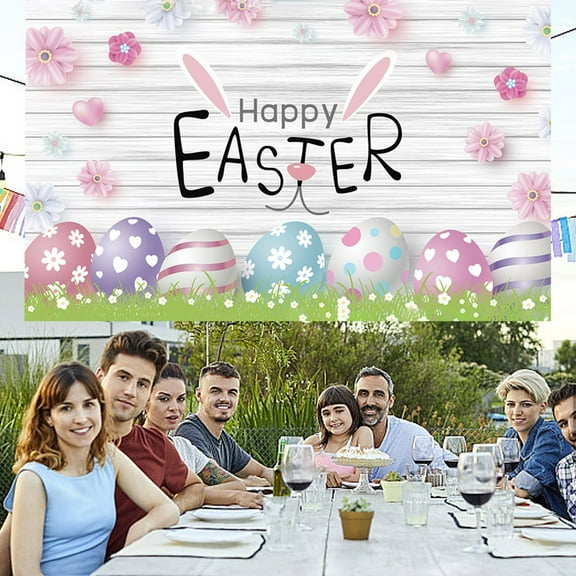 JingChun Fabric Spring Easter Backdrop for Photography Colourful Floor Eggs Happy Bunny Rustic Wooden Wall Background for Baby Shower Newborn Kids Portrait Photo Studio Props