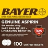 Genuine Bayer Aspirin Pain Reliever / Fever Reducer 325mg Coated Tablets, 100 Count