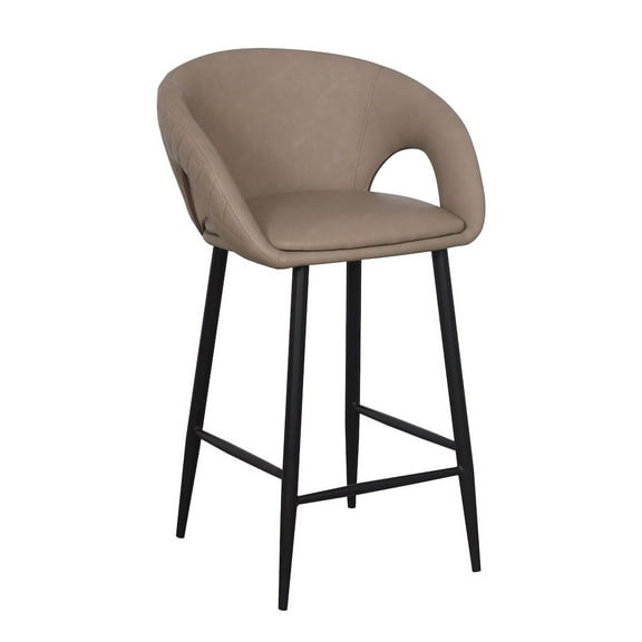 Set of 2 Counter Stool with PU Seat and Black Metal Legs