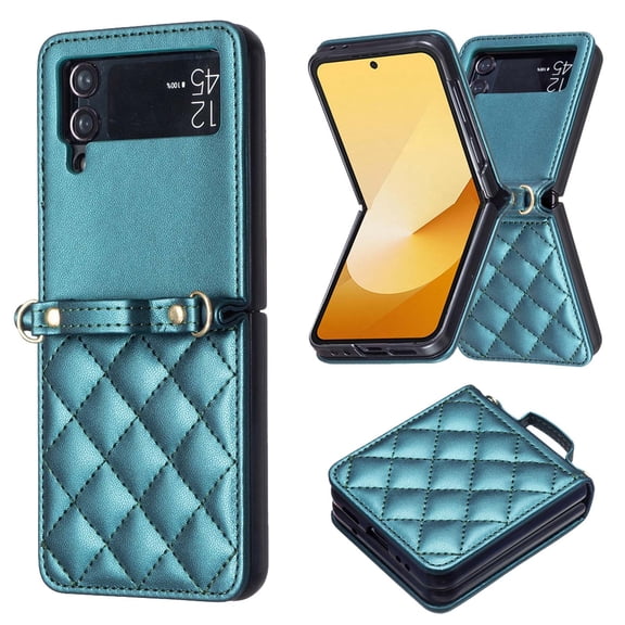 Compatible with Samsung Galaxy Z Flip 4 Crossbody Phone Case,With Shoulder Strap,For Women Girls,PU Leather Shockproof Anti-Scratch Lightgweight Rugged Thin Phone Case,Green