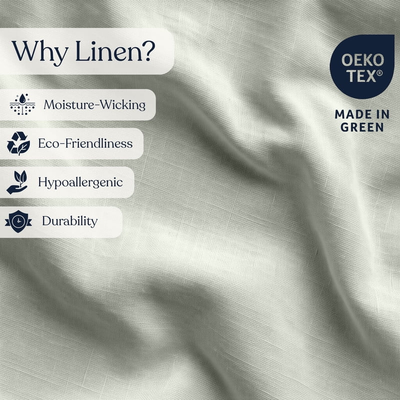 Delara 100% European Flax Linen Sheet Set, Twin, 3-Piece, 345 Thread Count, Ultra Soft, Breathable, Deep Pocket, Light Gray