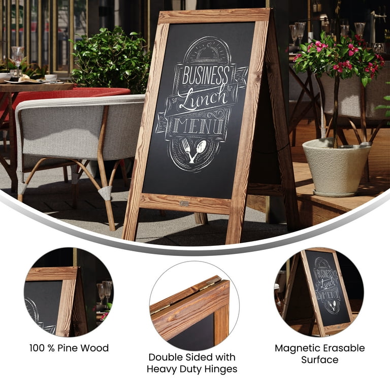 Sandwich Board 48"x24" Solid Pine Wood Rustic,Chalk Board 24"W X