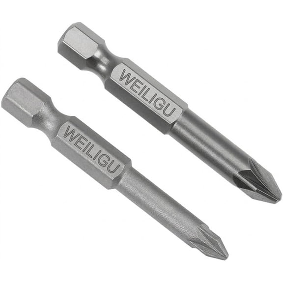 2pcs S2 Steel Magnetic Screwdriver Bits Set, 1/4" Hex Shank 50mm Length #1 & #2 Philips Head Tips for Electric Drills & Impact Drivers