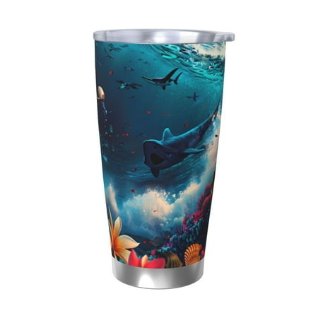 

Uemuo Fantasy Underwater Adventure Print Travel Coffee Mug 20oz Double-walled Car Cup Stainless Steel Insulated Tumbler Leak-proof Travel Cup Reusable Straw Car Cup-Without Straw