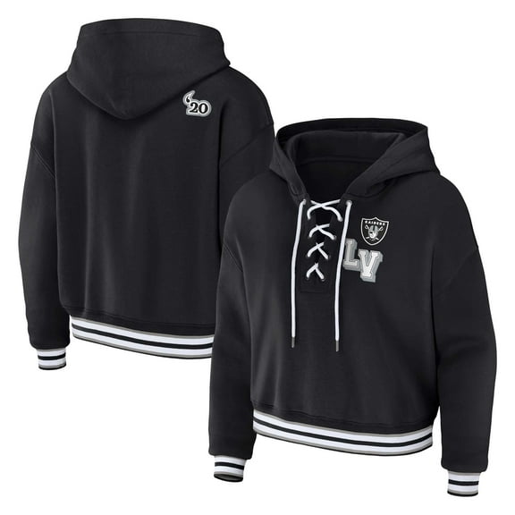Women's WEAR by Erin Andrews Black Las Vegas Raiders Plus Size Lace-Up Pullover Hoodie