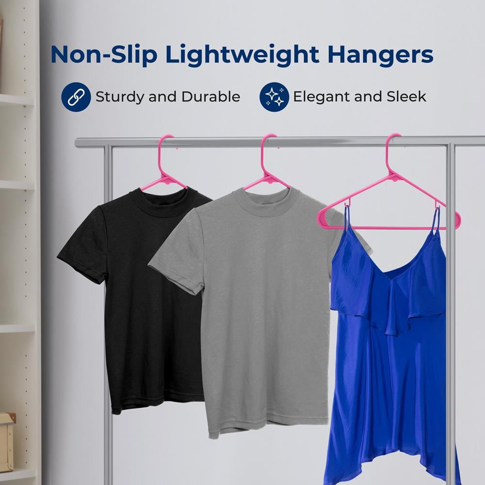 20 Pcs. Plastic Hangers - Non-Slip, Sturdy, and Heavy Duty Coat Set with 360° Swivel Hook for Clothes (Pink)