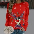 thumbnail image 2 of Fiaer Women Christmas Sweatshirts Deer Snowflakes Graphic Crew Neck Pullovers Long Sleeve Loose Fit Trendy Tops Red XL, 2 of 4