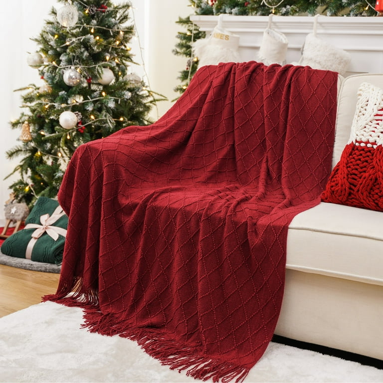 Battilo Dark Red Throw Blanket for Couch Decorative Red Throws for Sofa Living Room Housewarming Gifts 50 x60